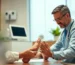 Podólogo examinando los pies de un paciente en una clínica moderna.