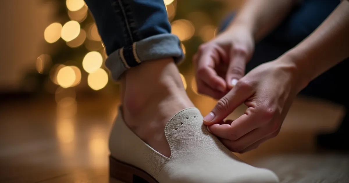 Persona colocando plantillas ortopédicas personalizadas en sus zapatos.
